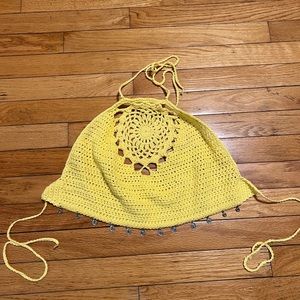 Yellow Crotched Crop Top Handmade with sun charms!